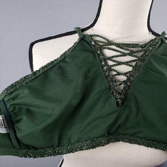 IKA-KUL Size XL Crochet Lattice Front Bikini Top Army Green Boho Festival Halter - Picture 6 of 6